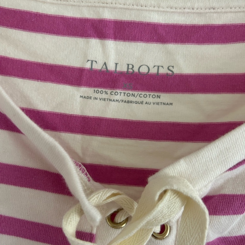 Talbots Striped Lace-Up Purple and White Size XS Short Sleeve Top - Picture 4 of 5